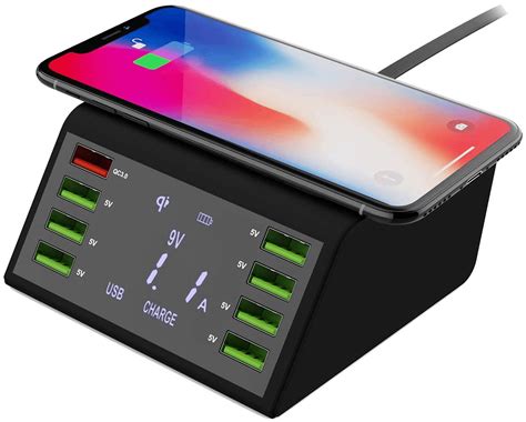 8 Port Wireless Charging Station Lcd Fast Chargermultiple Usb Charger And 1 Wireless Qi Desktop