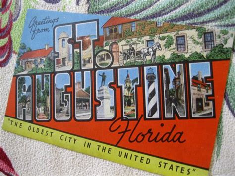 Vintage Florida Postcard St Augustine 1940s Large Letter Etsy