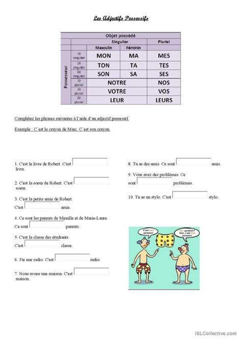 Les Adjectifs Et Les Pronoms Possess Fran Ais Fle Fiches Pedagogiques