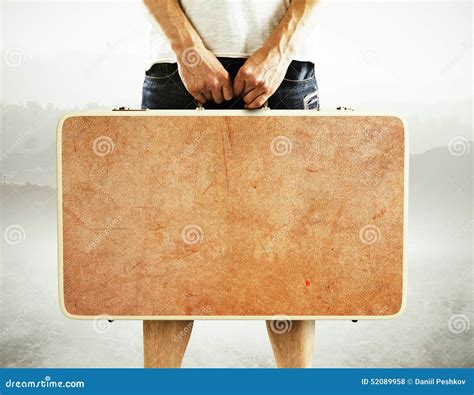 Man Holding Suitcase Stock Photo Image Of Baggage Retro 52089958