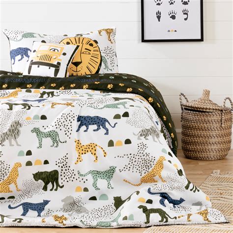 South Shore Dreamit White And Green Kids Bedding Set Safari Wild Cats