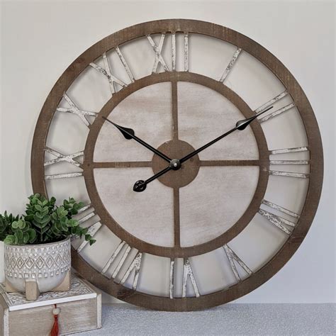 Large Scandi Hamptons Natural White Wooden Wall Clock 60cm Dalisay