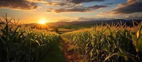 Premium Photo Sunset Over Corn Field