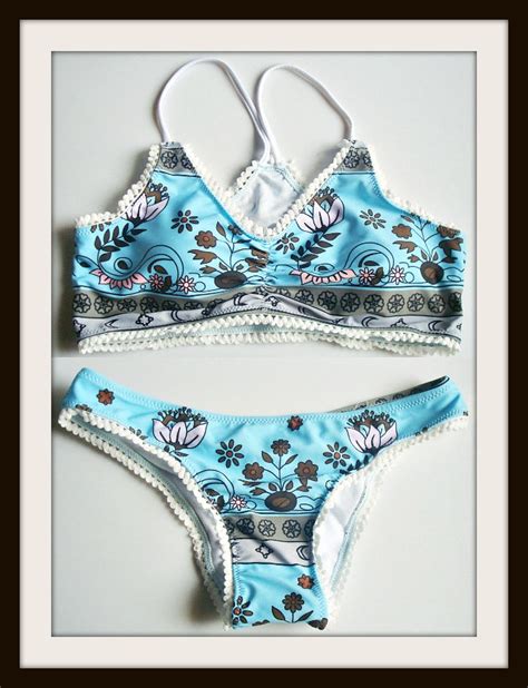 Light Blue Floral Padded Boho Bikini Set Bikini Padded Bikini