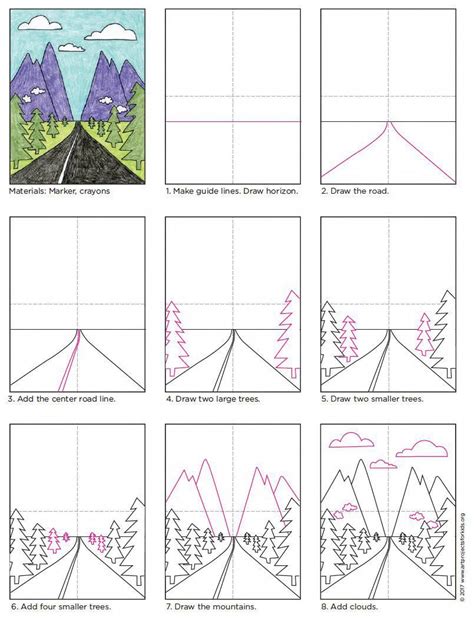 Add features you won't change How to draw perspective landscape. A step-by-step tutorial for young artists. PDF download is ...