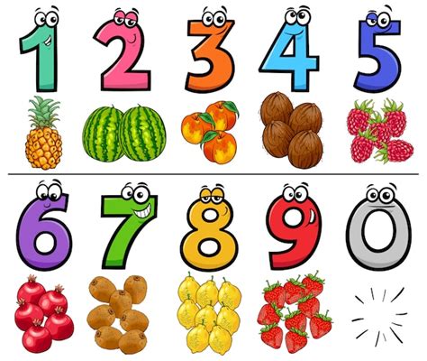 Premium Vector Educational Cartoon Numbers Set With Fruits