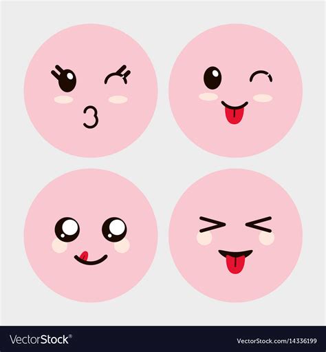 Kawaii Cartoon Circle Face Expression Cute Icon Vector Image
