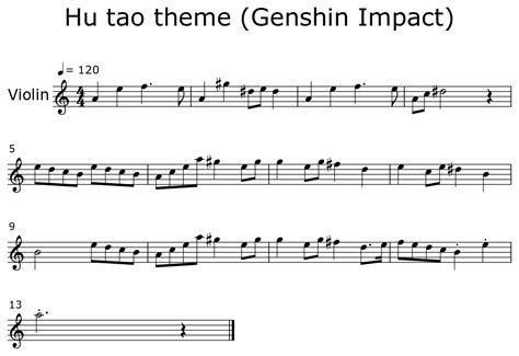 Hu Tao Theme Genshin Impact Sheet Music For Violin