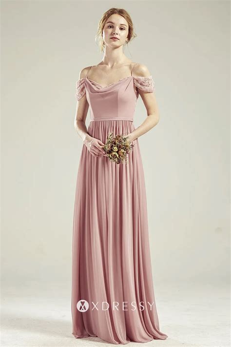 Pretty Feminine Pearl Pink Off Shoulder Bridesmaid Gown Xdressy