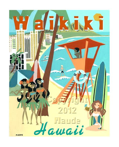 mid century modern art waikiki tiki poster hawaii vintage etsy poster vintage retro