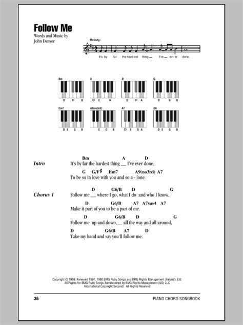 Follow Me Piano Chordslyrics Print Sheet Music Now