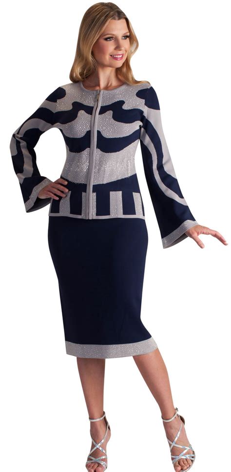 Kayla Knit Suit 5189 Navygrey Women Church Suits Womens Skirt Knit