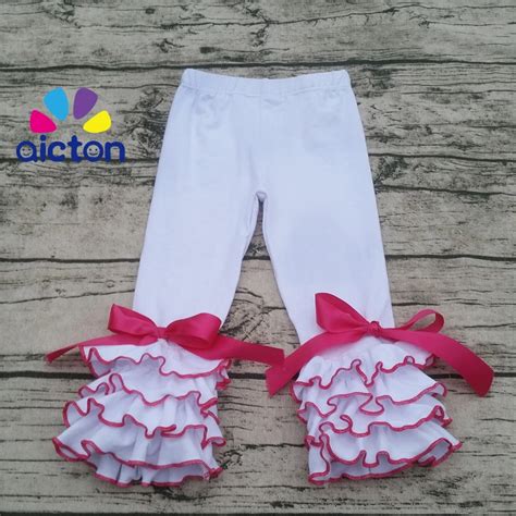 Newest Children Boutique Bows Leggings White Ruffle Pants With Triple