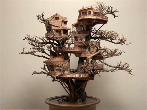 Tiny Tree Houses Are Carefully Handcrafted In All Size Bonsai Trees