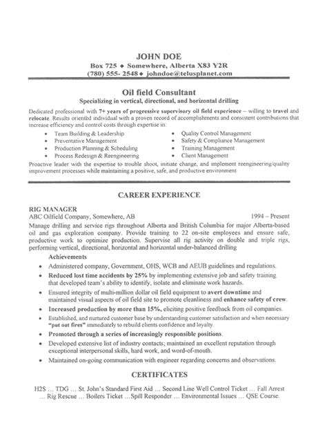 oil field consultant resume