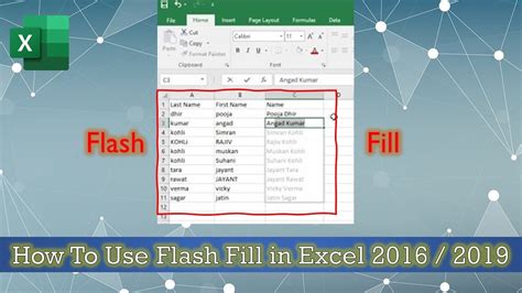 How to Use Flash Fill in Microsoft Excel 2016 Tutorial | The Teacher ...