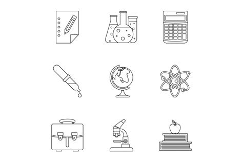 Study Icons Set Outline Style Graphic By Ylivdesign · Creative Fabrica