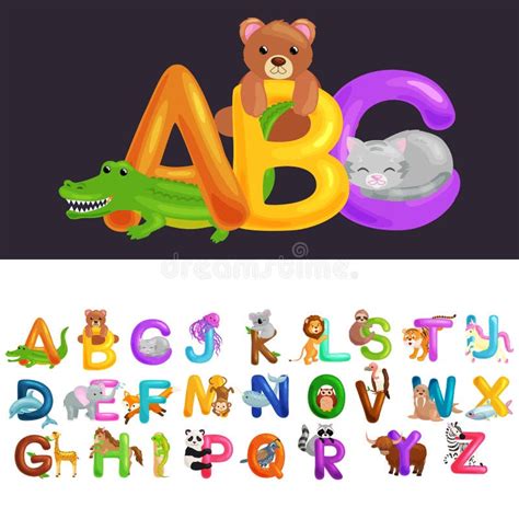 Cute Cartoon Animals Alphabet For Children Education Vector