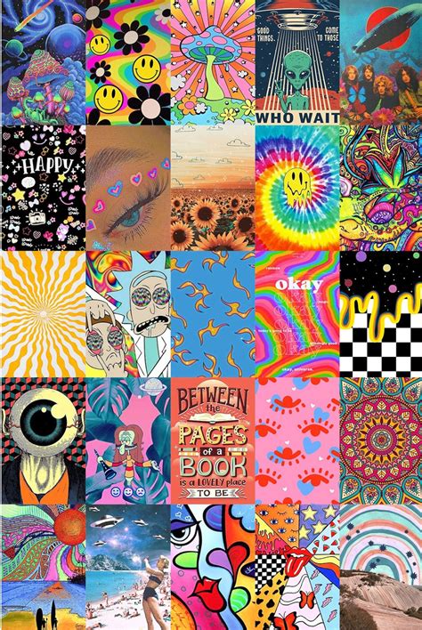 100 Pcs Trippy Hippy Photo Wall Collage Kit Digital Download | Etsy