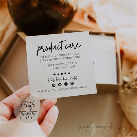 Editable Product Care Card Template Care Card Template Etsy Uk
