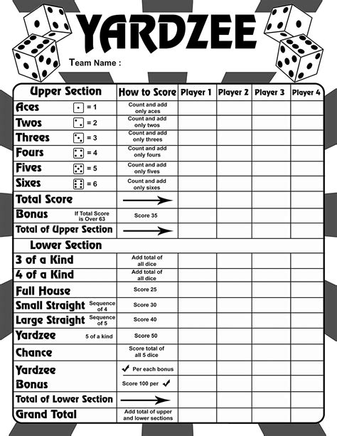 Critical Free Printable Yardzee Score Card Dans Blog