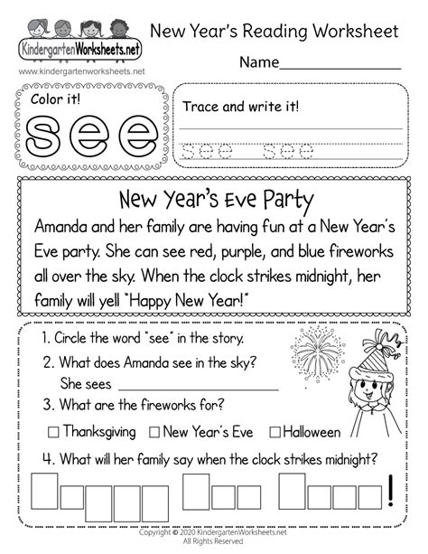 New Years Reading Worksheet Free Printable Digital And Pdf