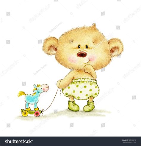 Cute Baby Teddy Bear Wit Toy Stock Photo 327183710