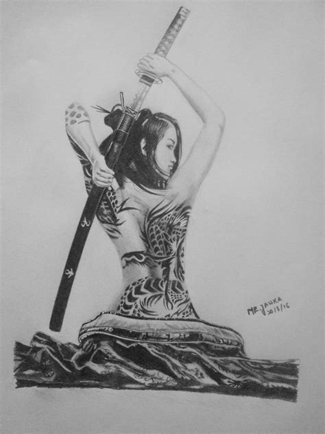 Girl Katana Drawing Japanese Tattoo Samurai Drawing Japanese Tattoo Art