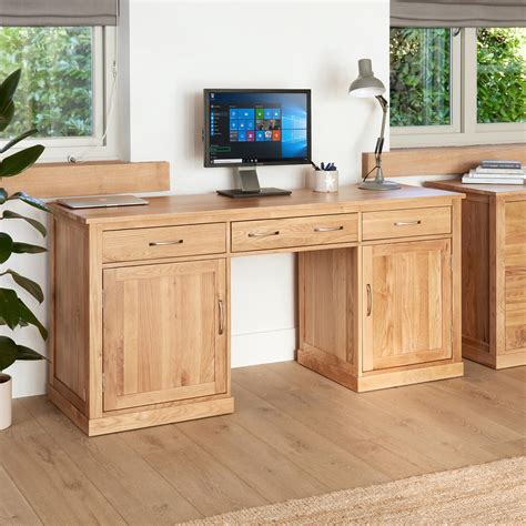 Mobel Oak Large Hidden Office Twin Pedestal Desk Wooden Furniture Store