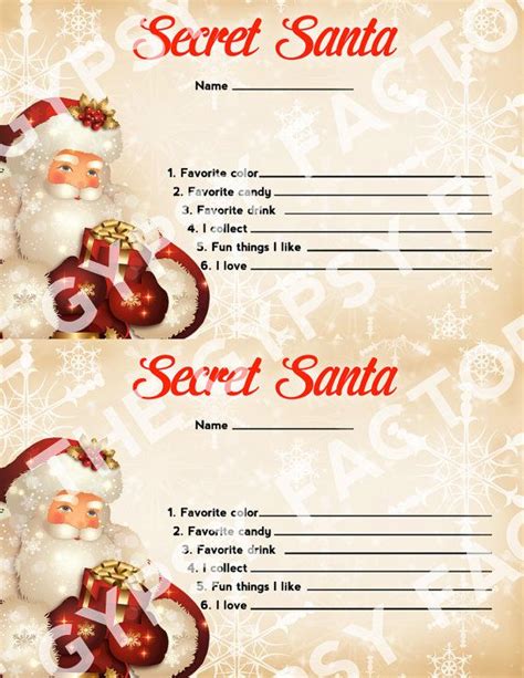 Secret Santa Secret Santa Form Secret Santa T Exchange Secret