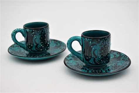 Hand Crafted Ceramic Turkish Coffee Cup Set In Turquoise Design Nirvana