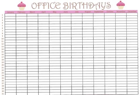 Office Birthday Calendar Instant Download Etsy
