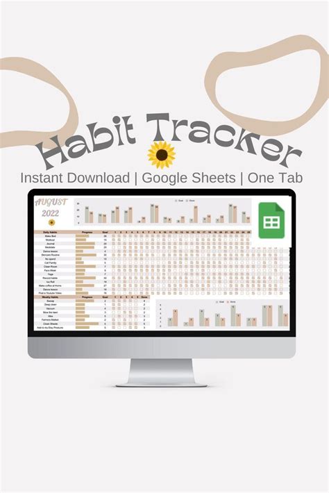 Habit Tracker For Google Sheets Digital Daily Productivity Spreadsheet