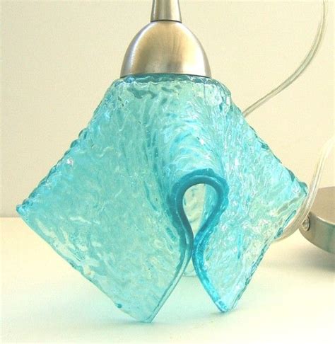 Aqua Blue Pendant Ceiling Light In Textured Fused Art Glass Blue
