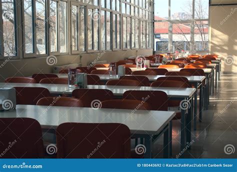 Empty Seats Of A Highschool Cafeteria After The Cancellation Of Schools