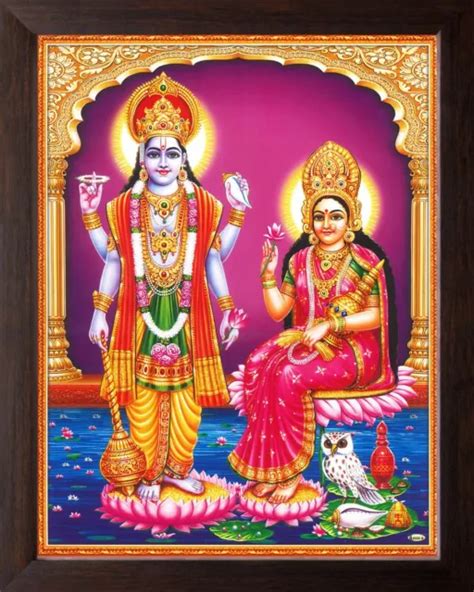 Lord Vishnu With Goddess Lakshmi Hd Printed Religious Picture With