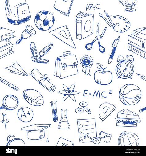 Back To School Education Vector Doodles Pencil Drawing Seamless