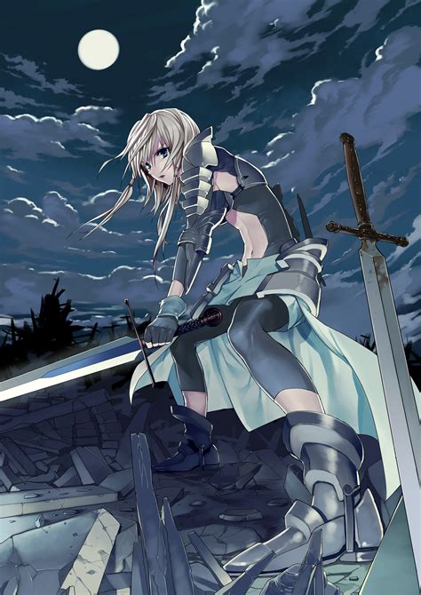 4533575 Moon Long Hair Sword Weapon Blue Eyes Anime Girls Fantasy Girl Anime Blonde