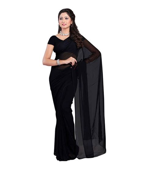 K Sitara Georgette Women Black Color Plain Saree Buy K Sitara