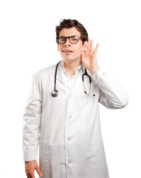 Premium Photo Naughty Doctor Trying To Listen Against White Background
