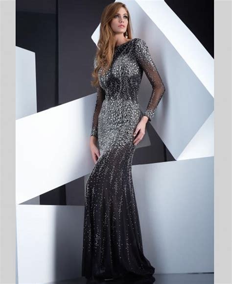 Luxury Crystal Beaded Rhinestone Long Sleeve Mermaid Evening Dresses