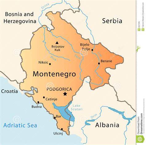 Map view is showing the country in southeastern europe bordering the adriatic sea. Montenegro Map Royalty Free Stock Photo - Image: 8527565