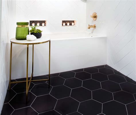Black Hexagon Tile Bathroom Floor Flooring Ideas