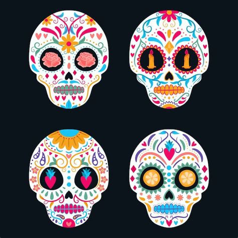 Premium Vector Set Of Colorful Mexican Skull Day Of The Dead Dia De