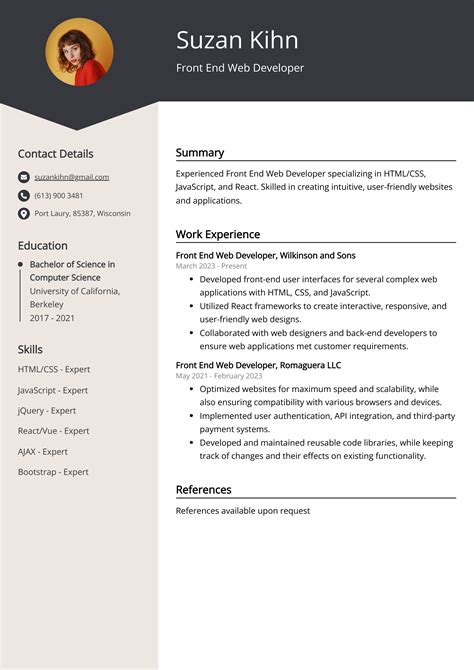 Front End Web Developer Resume Example Free Guide