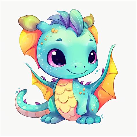 Premium Ai Image Cute Baby Dragon Set Smiling And Sitting On A White