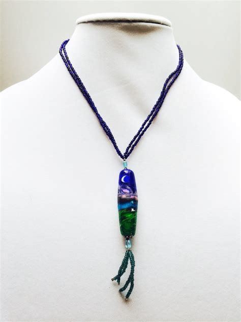 Lampwork Bead Necklace Pendant Necklace Colorful Artisan Glass Aftcra