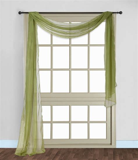 1 Pc Solid Sage Green Scarf Valance Soft Sheer Voile Window Panel