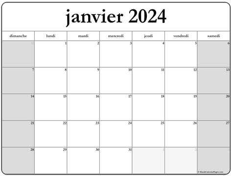 Janvier 2024 Calendrier Imprimable Calendrier Gratuit