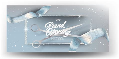 Grand Opening Banner With Beige And White Curly Silk Ribbons Stock